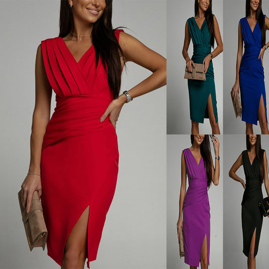 Robe d'été sans manches à col en V et fente