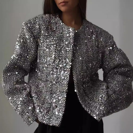 Veste en Laine Tweed avec Sequins – Chic Intemporel au Féminin