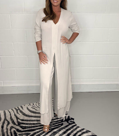 Ensemble Élégant pour Femmes : Haut Long et Pantalon Uni