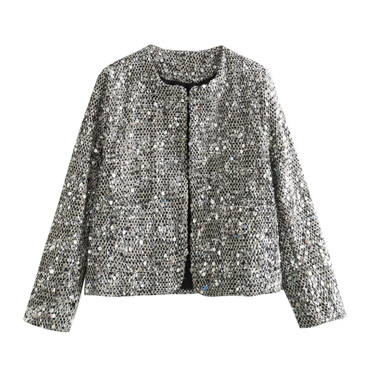 Veste en Laine Tweed avec Sequins – Chic Intemporel au Féminin