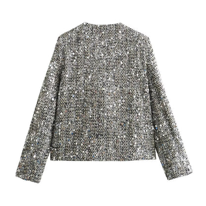 Veste en Laine Tweed avec Sequins – Chic Intemporel au Féminin