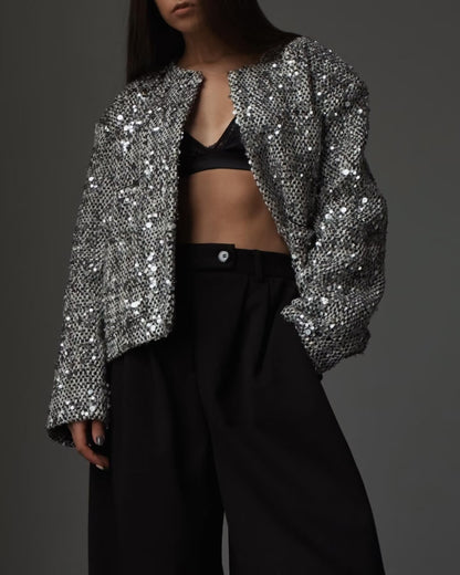 Veste en Laine Tweed avec Sequins – Chic Intemporel au Féminin